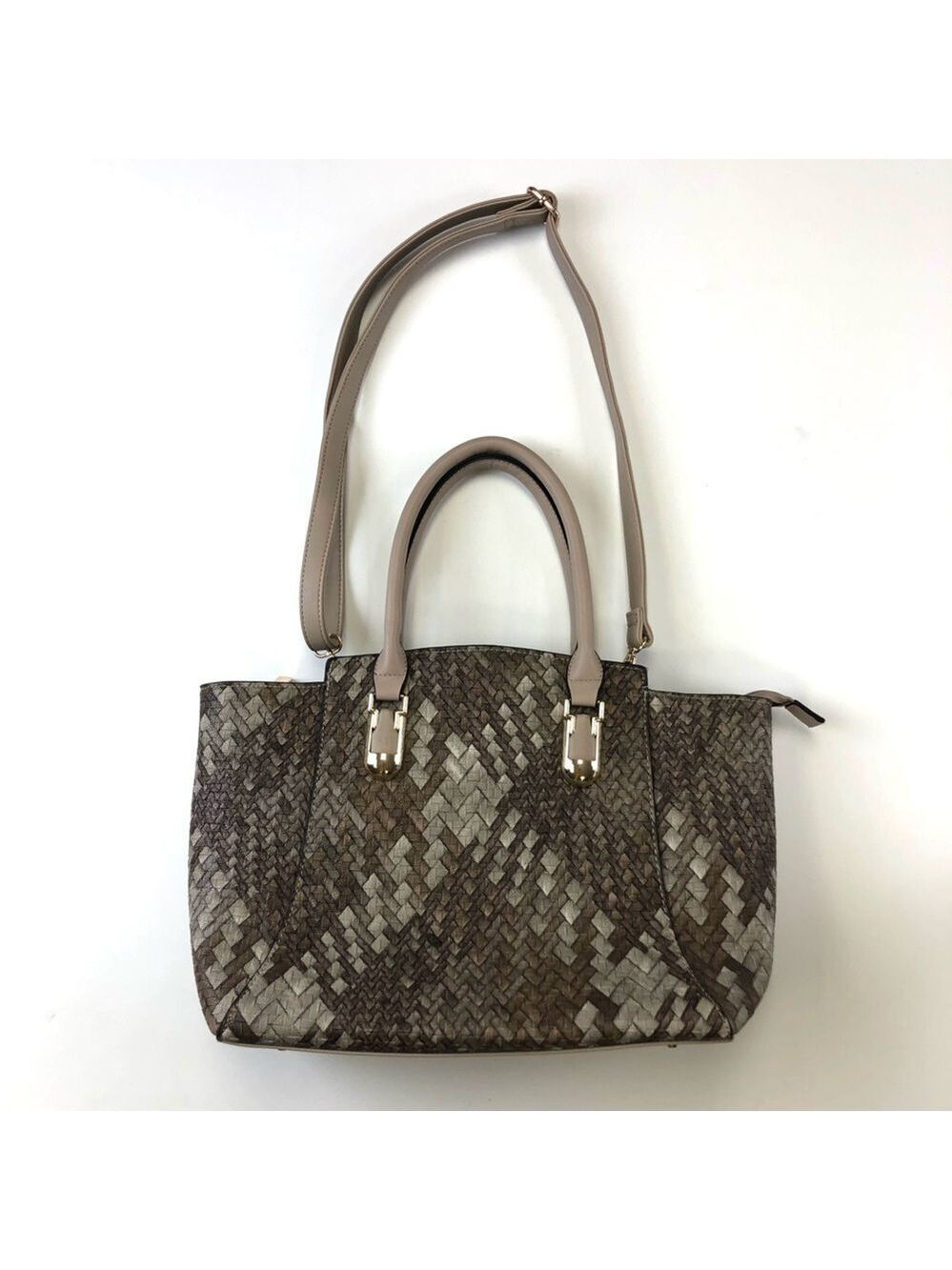 Taupe multi-tonal neutral NEW handbag double handle with long strap